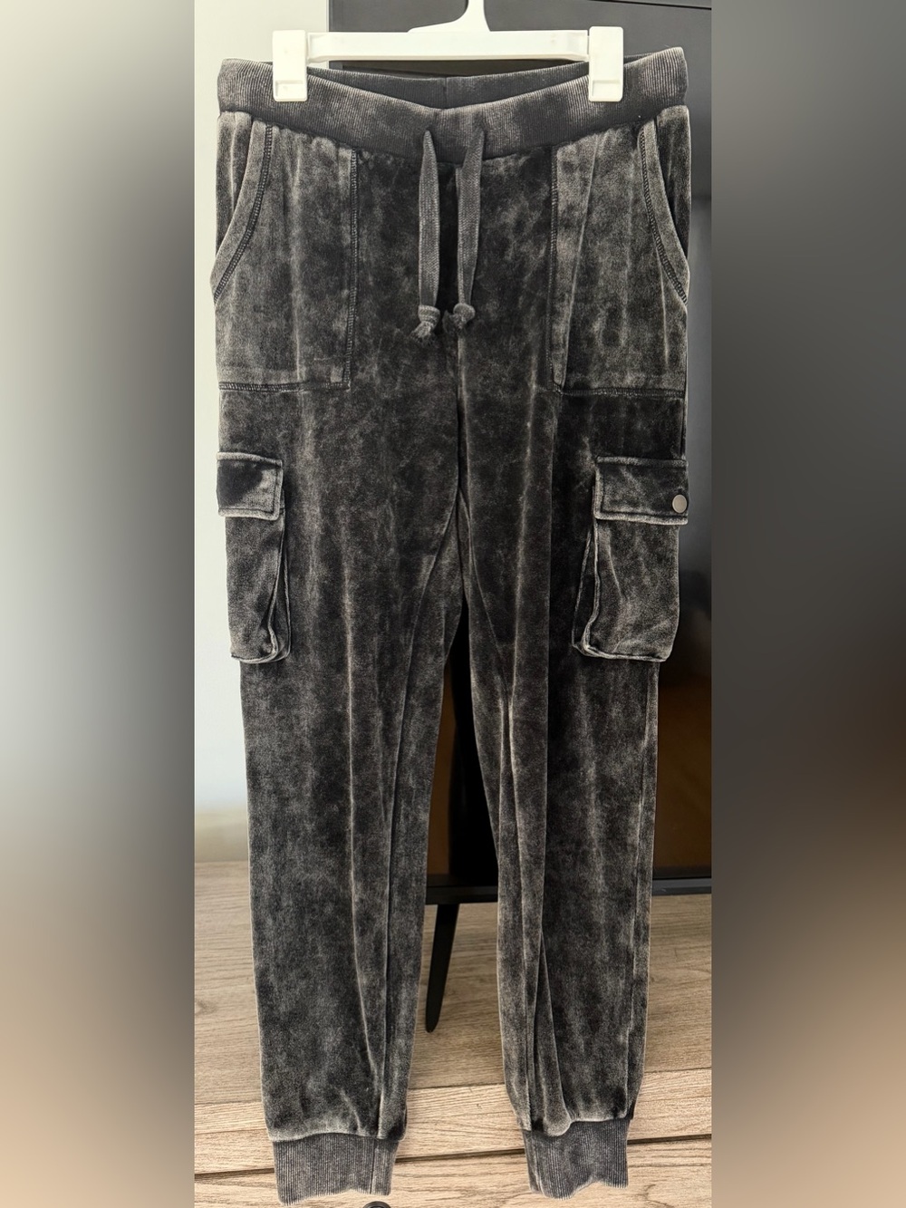 Vintage Washed Black Velvet Cargo Pants